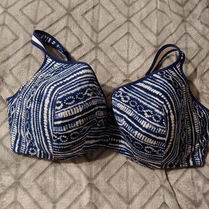 Blue/White striped Cacique bra 44F